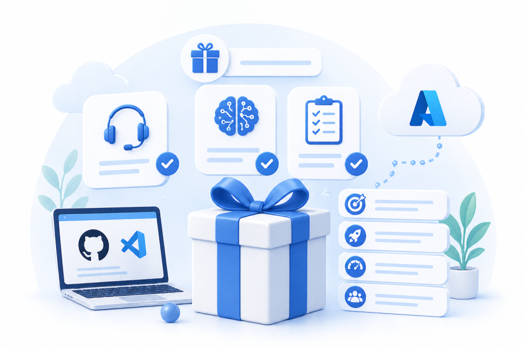 Grafika przedstawiająca korzyści udziału w programie Azure Accelerate – AI, konsultacje eksperckie i wsparcie PoV